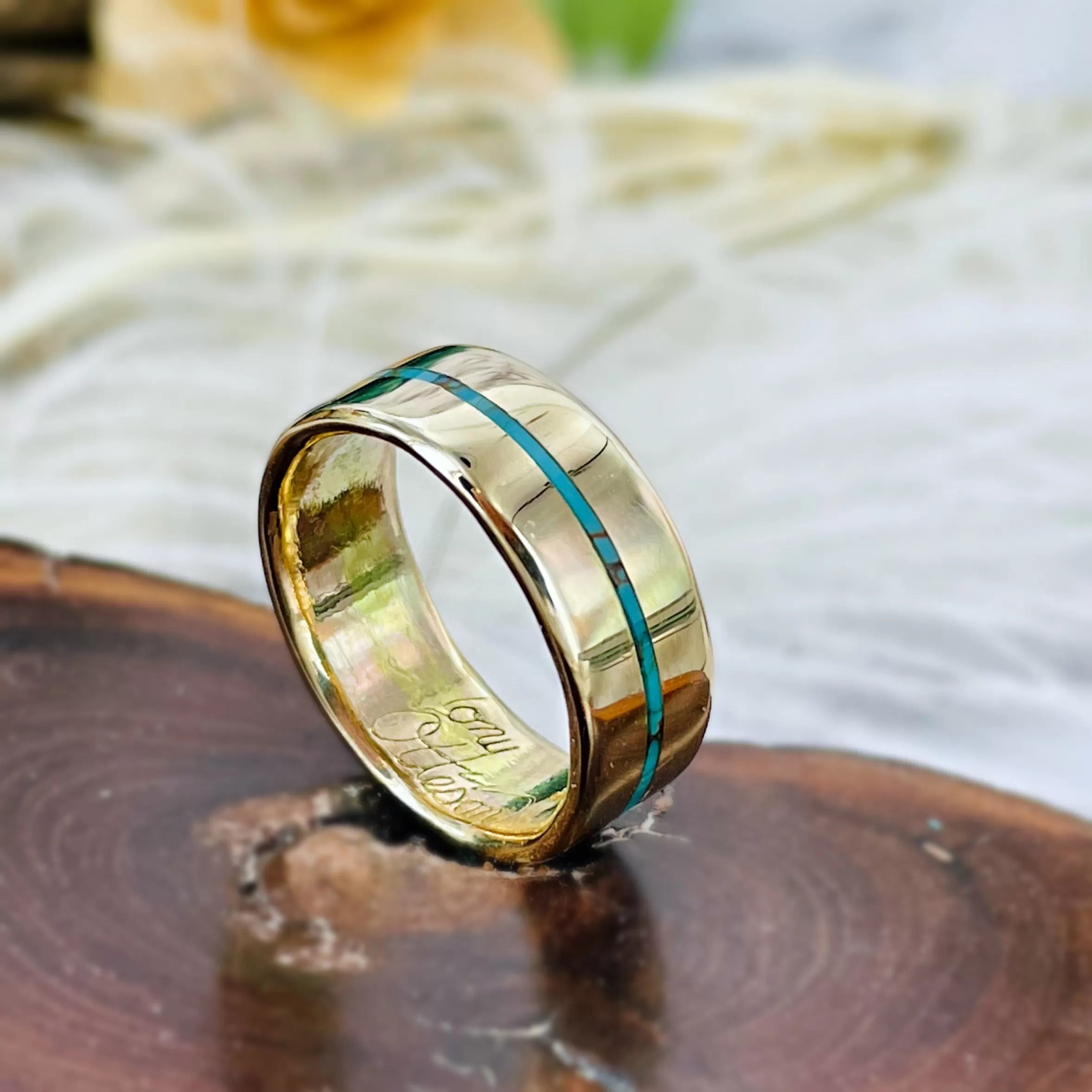 Men's Custom Turquoise Inlay Wedding Bands