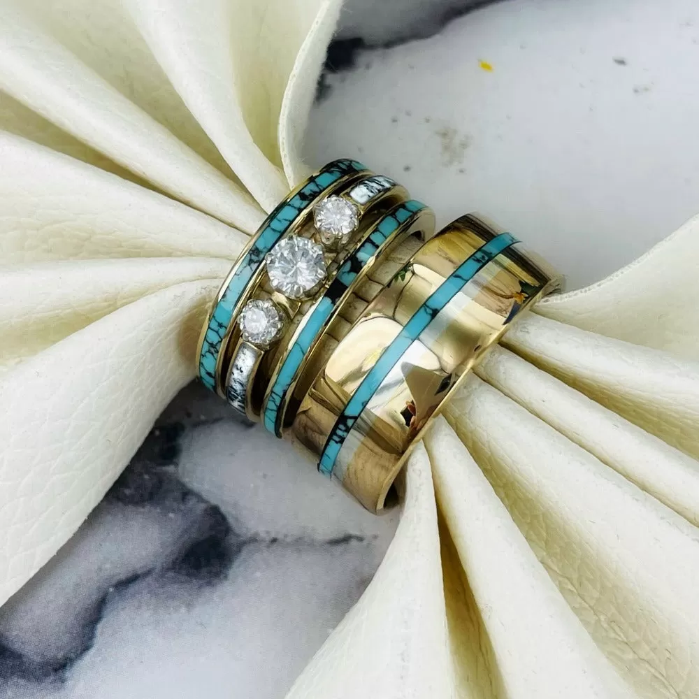 Men's Custom Turquoise Inlay Wedding Bands