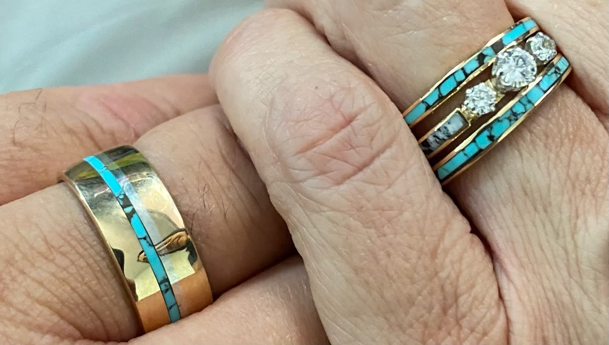 Men's Custom Turquoise Inlay Wedding Bands