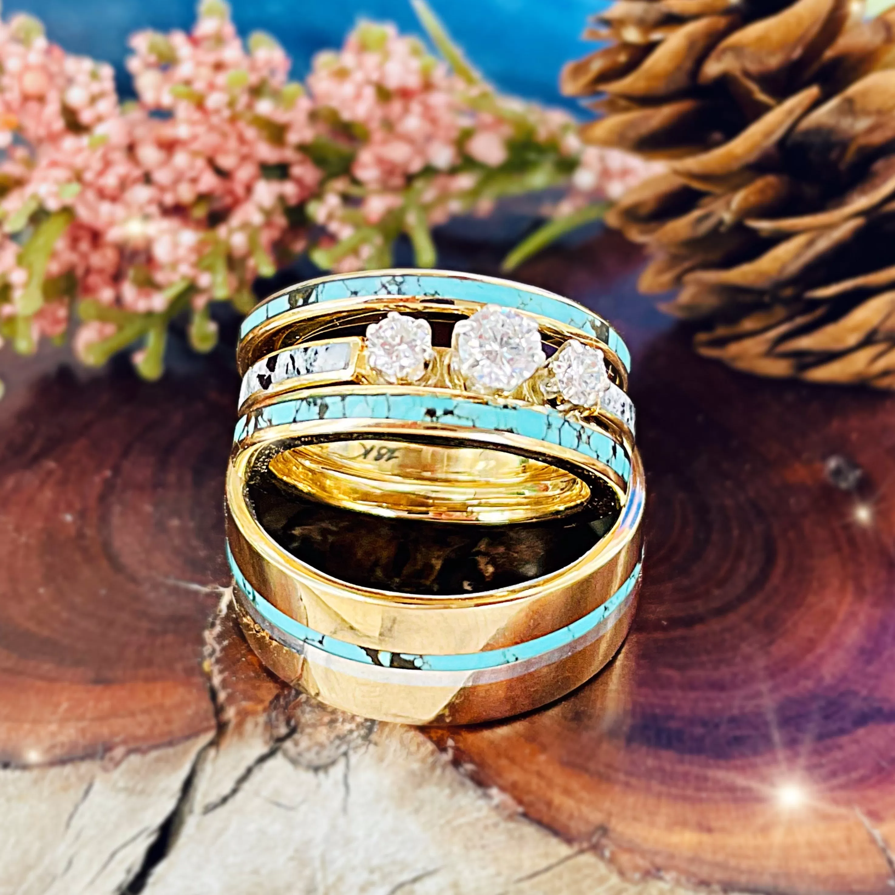 Men's Custom Turquoise Inlay Wedding Bands