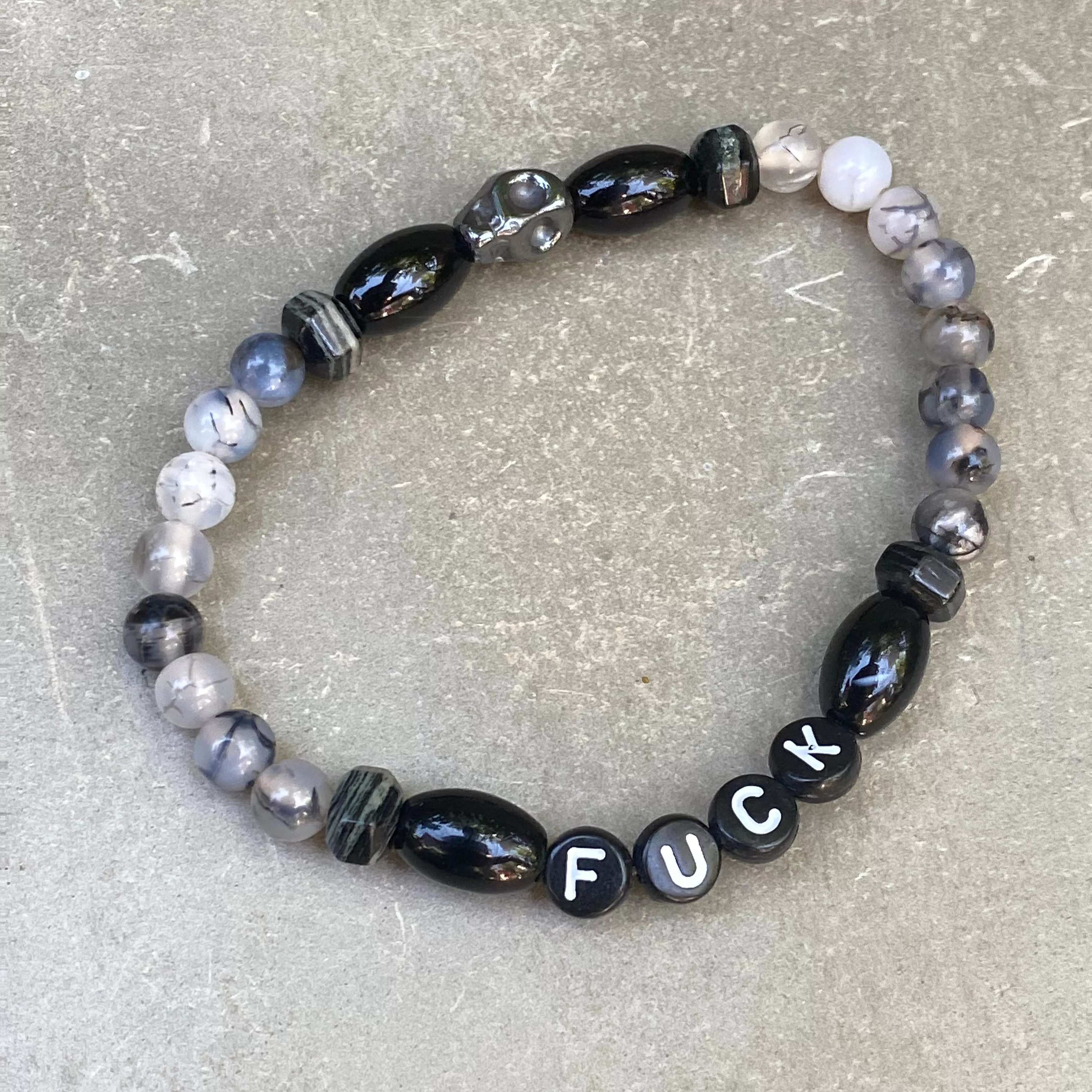 Mens Dragon’s vein agate, black & silver smoke jasper & hematite curse bracelet