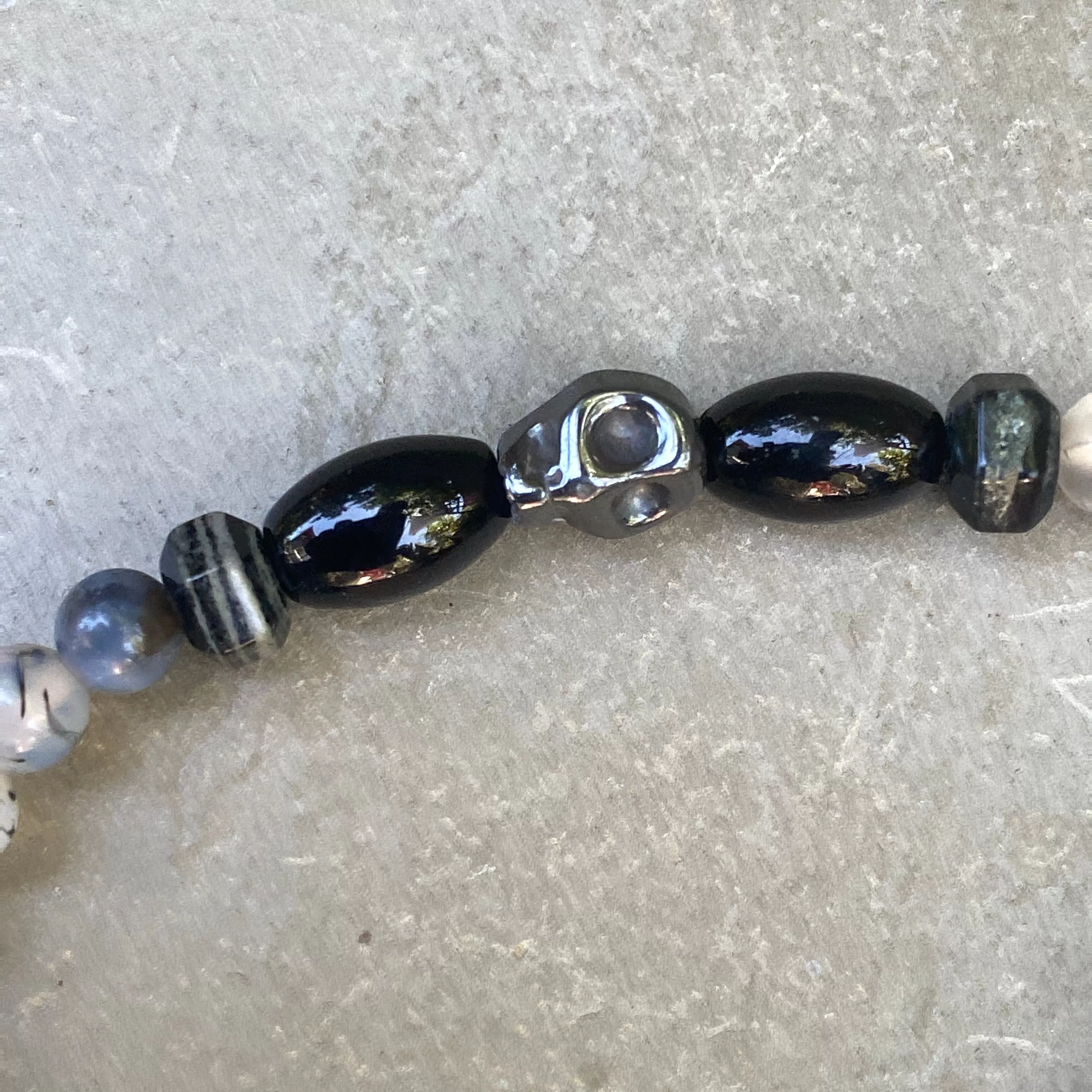 Mens Dragon’s vein agate, black & silver smoke jasper & hematite curse bracelet