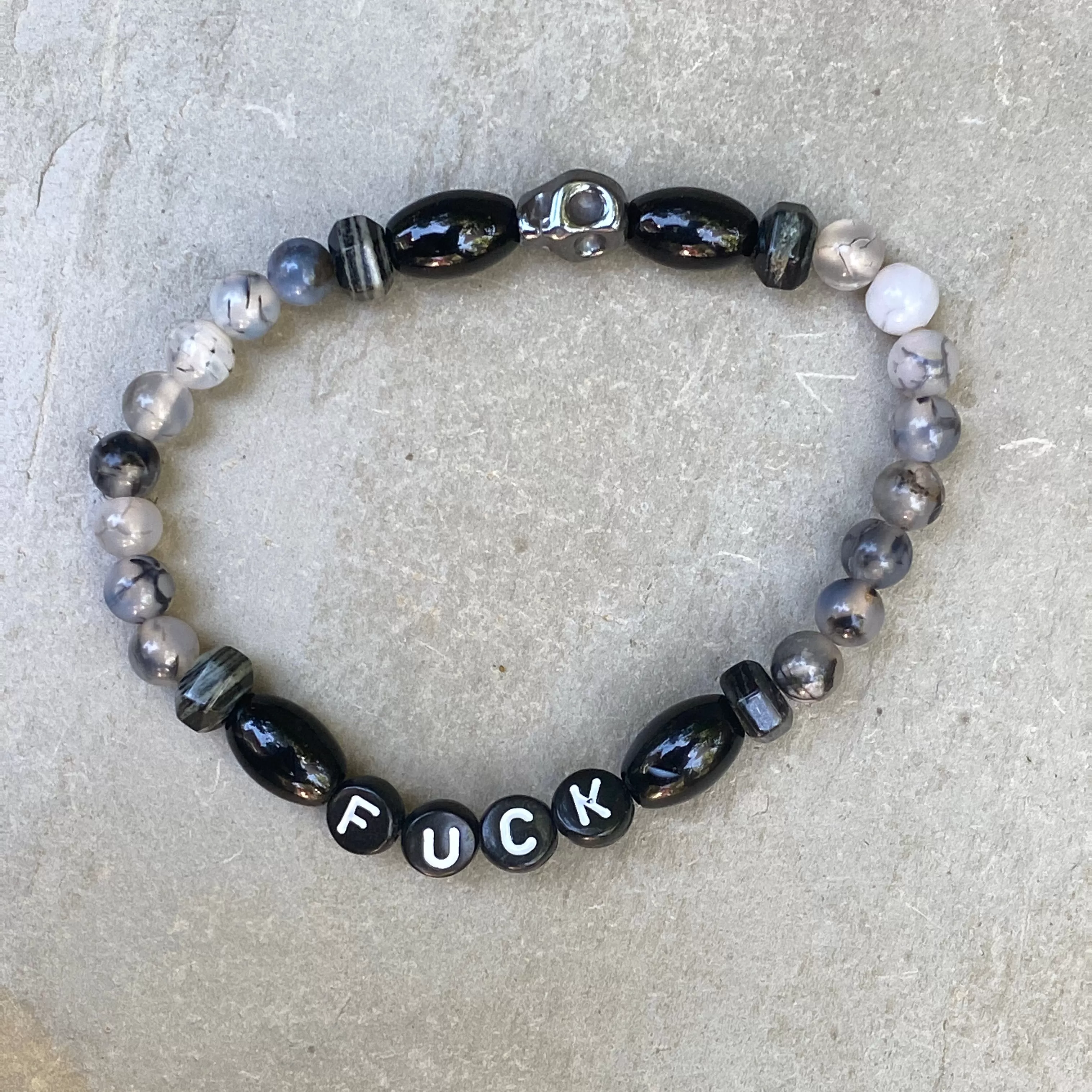 Mens Dragon’s vein agate, black & silver smoke jasper & hematite curse bracelet