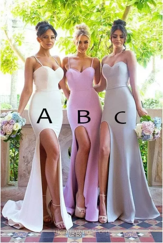 Mermaid Spaghetti Straps Sleeveless Side Slit Bridesmaid Dress