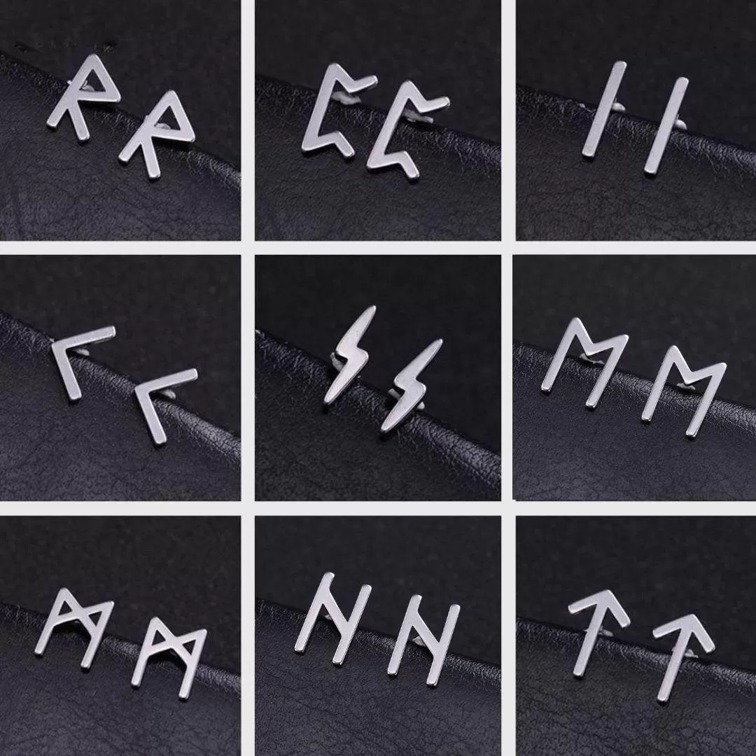 Minimalist Elder Futhark Runes Ear Studs