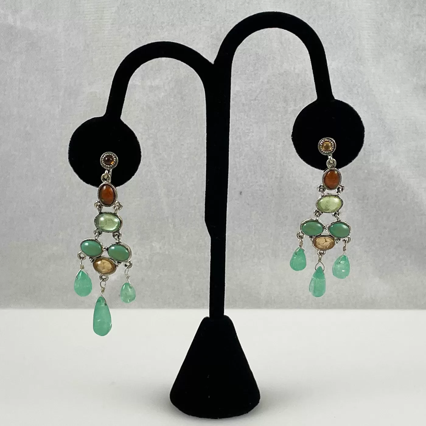 Monet Chandelier Green Amber Earrings