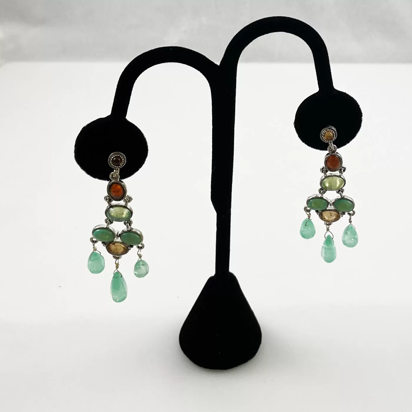 Monet Chandelier Green Amber Earrings