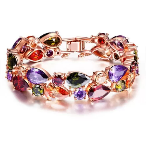 Multi-Color Gemstone Rose Gold Tennis Bracelet