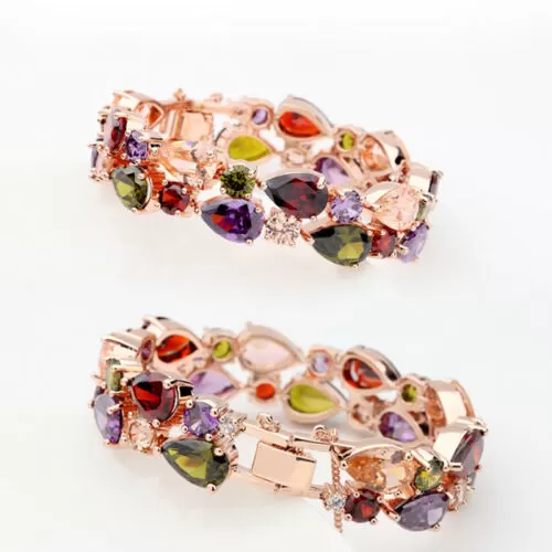 Multi-Color Gemstone Rose Gold Tennis Bracelet