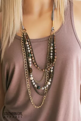 Multi Length Bead and Chain Fashion Boho Necklace