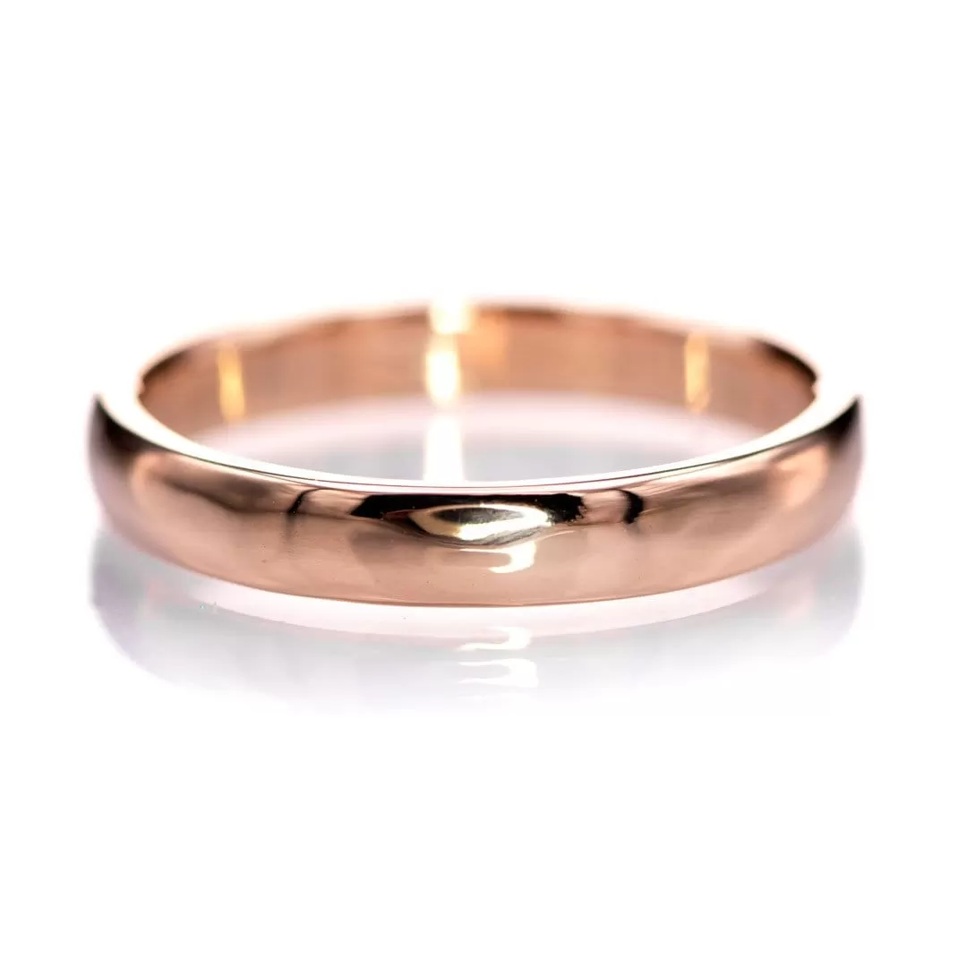 Narrow Domed Yellow or Rose Gold Wedding Band, 2-4mm Width