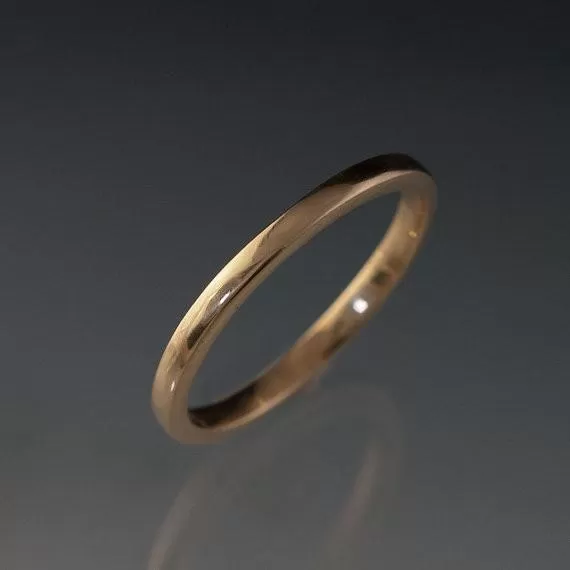 Narrow Domed Yellow or Rose Gold Wedding Band, 2-4mm Width