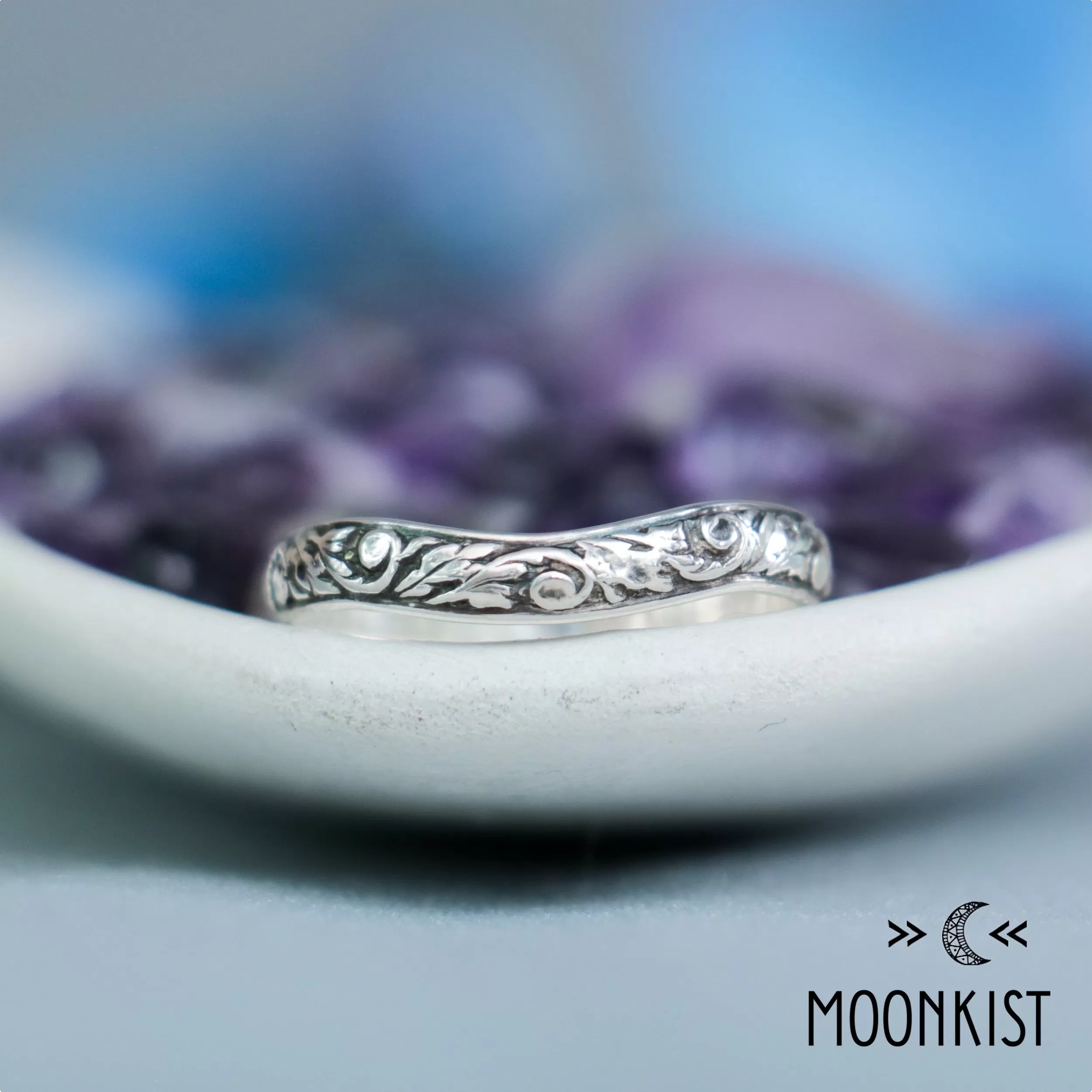 Nature Inspired Silver Curved Wedding Band | Moonkist Designs