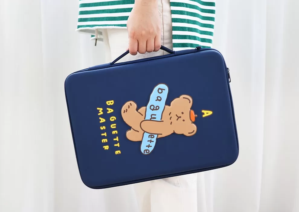 Navyblue Baguette Bear 13 inch Hard Laptop Protective Handbags Purses Bags Sleeves Handheld Square Shaped MacBook Air Pro Asus Chromebook