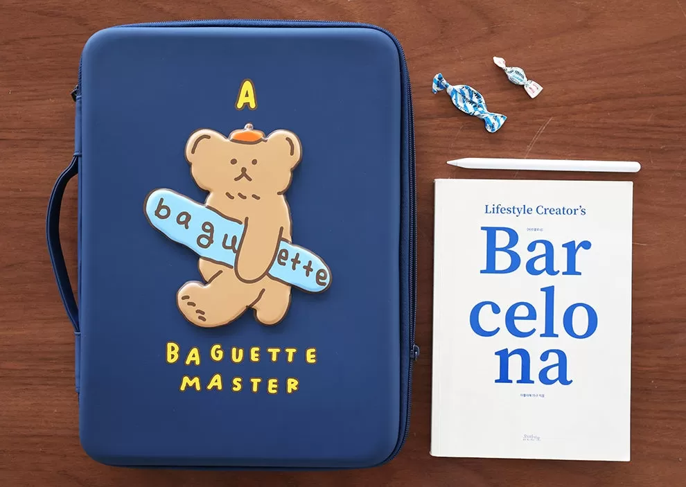 Navyblue Baguette Bear 13 inch Hard Laptop Protective Handbags Purses Bags Sleeves Handheld Square Shaped MacBook Air Pro Asus Chromebook