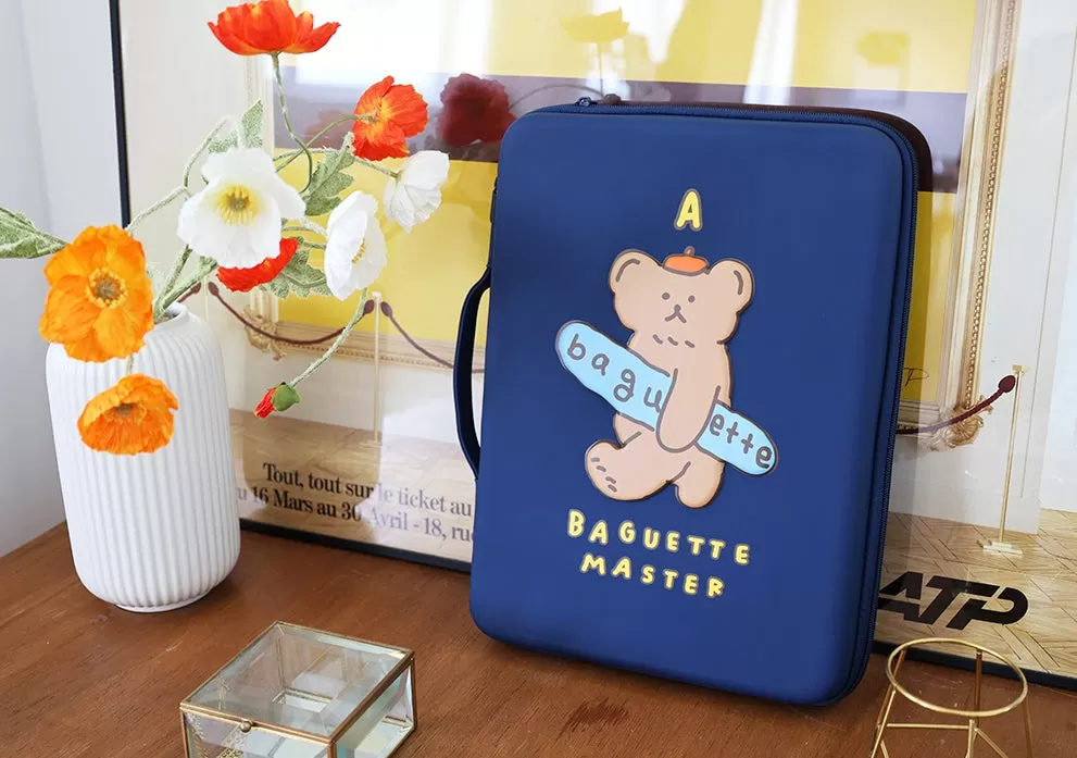 Navyblue Baguette Bear 13 inch Hard Laptop Protective Handbags Purses Bags Sleeves Handheld Square Shaped MacBook Air Pro Asus Chromebook