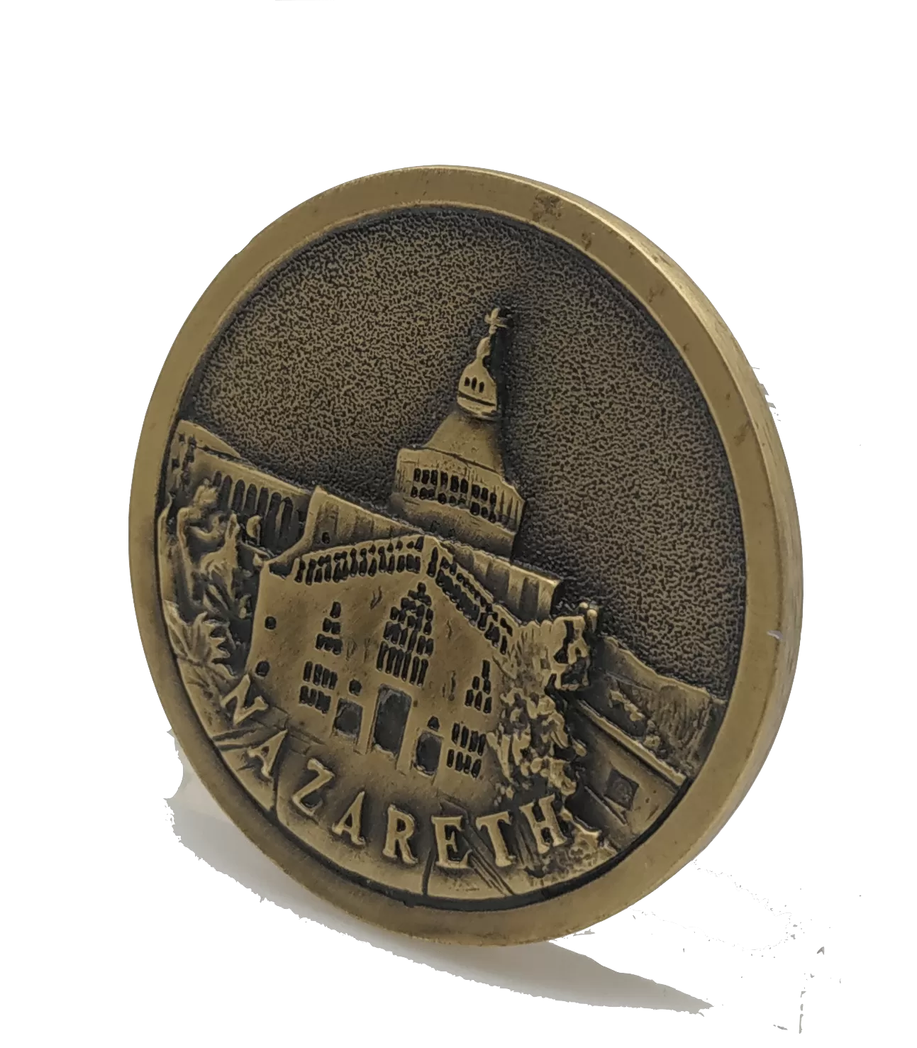 Nazareth Church of Annunciation Coin Israel Souvenir from The Holyland (Gold Color)