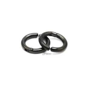 Non-Pierced Stainless Steel Clip On Round Hoop Earrings - Black