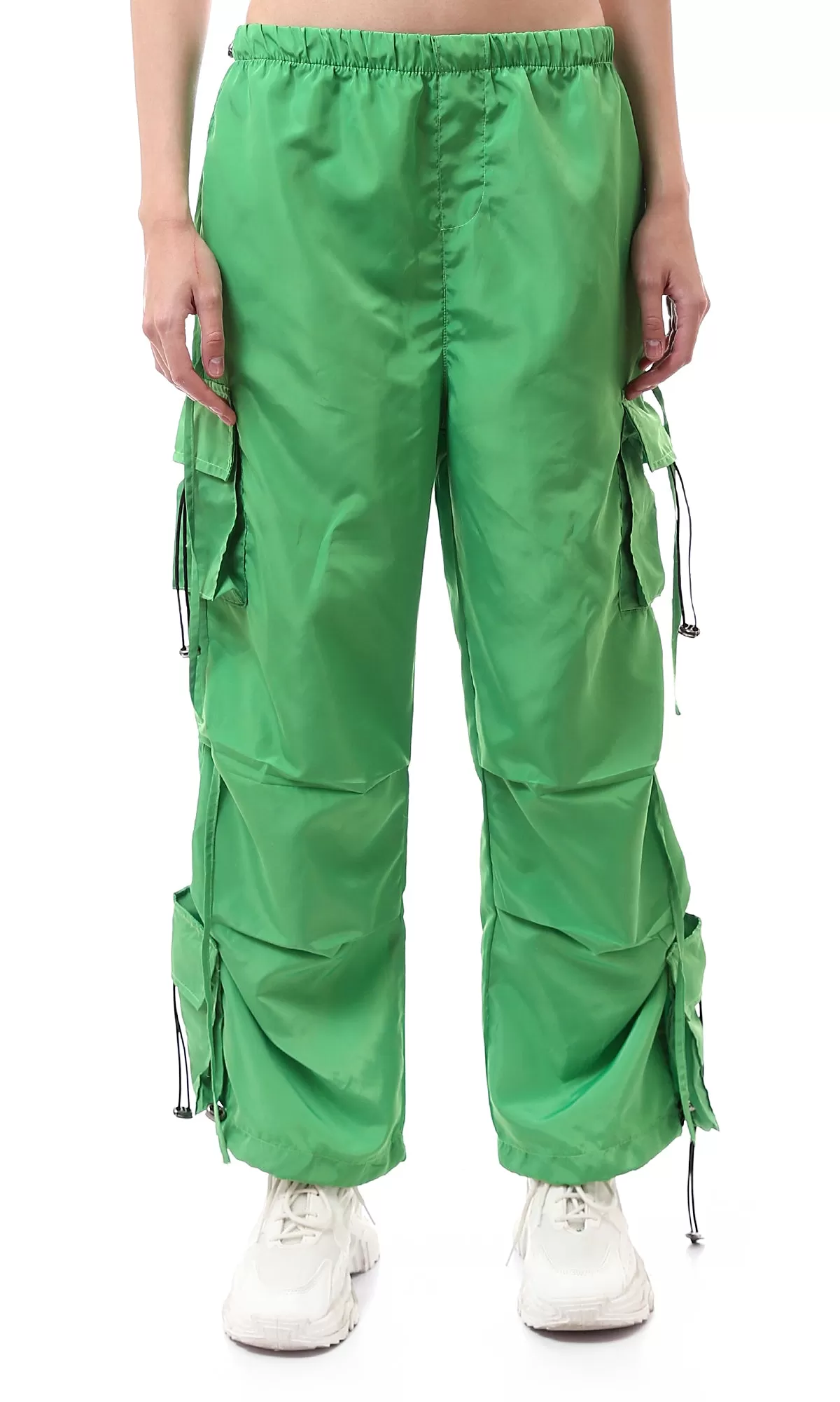 O174051 Slip On Light Green Cargo Pants With Adjustable Toggle