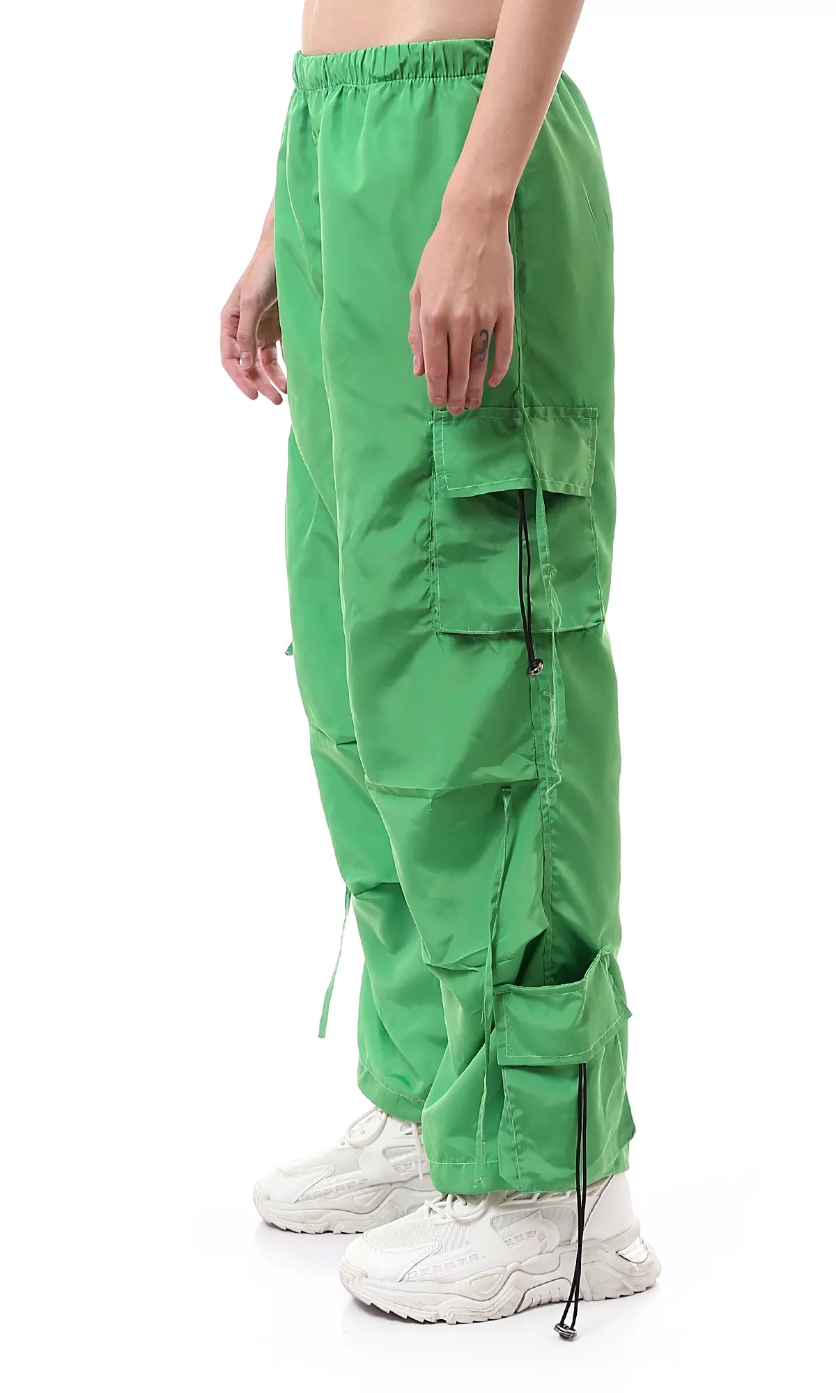 O174051 Slip On Light Green Cargo Pants With Adjustable Toggle