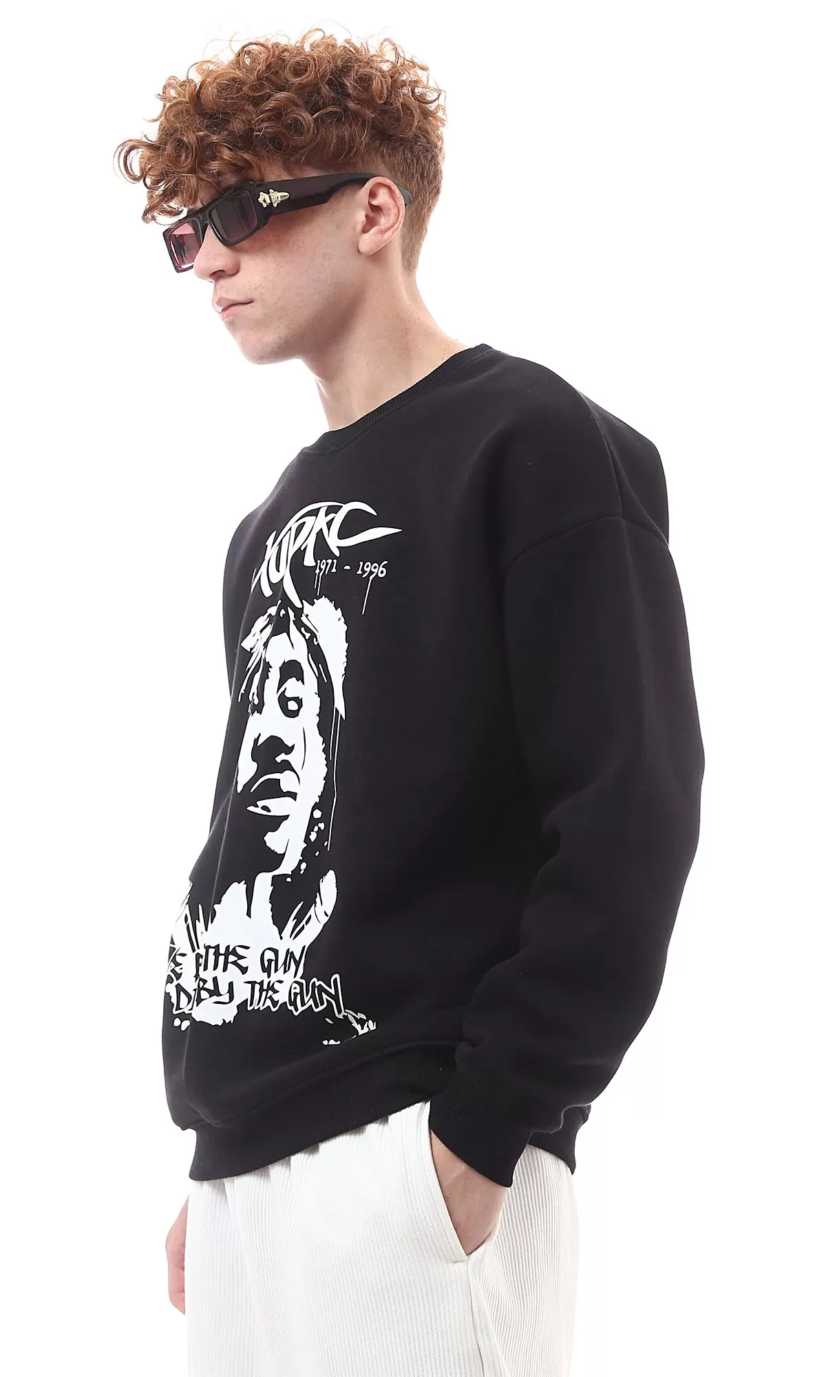 O176048 Ribbed Crew Neck & Hem Black Sweatshirt