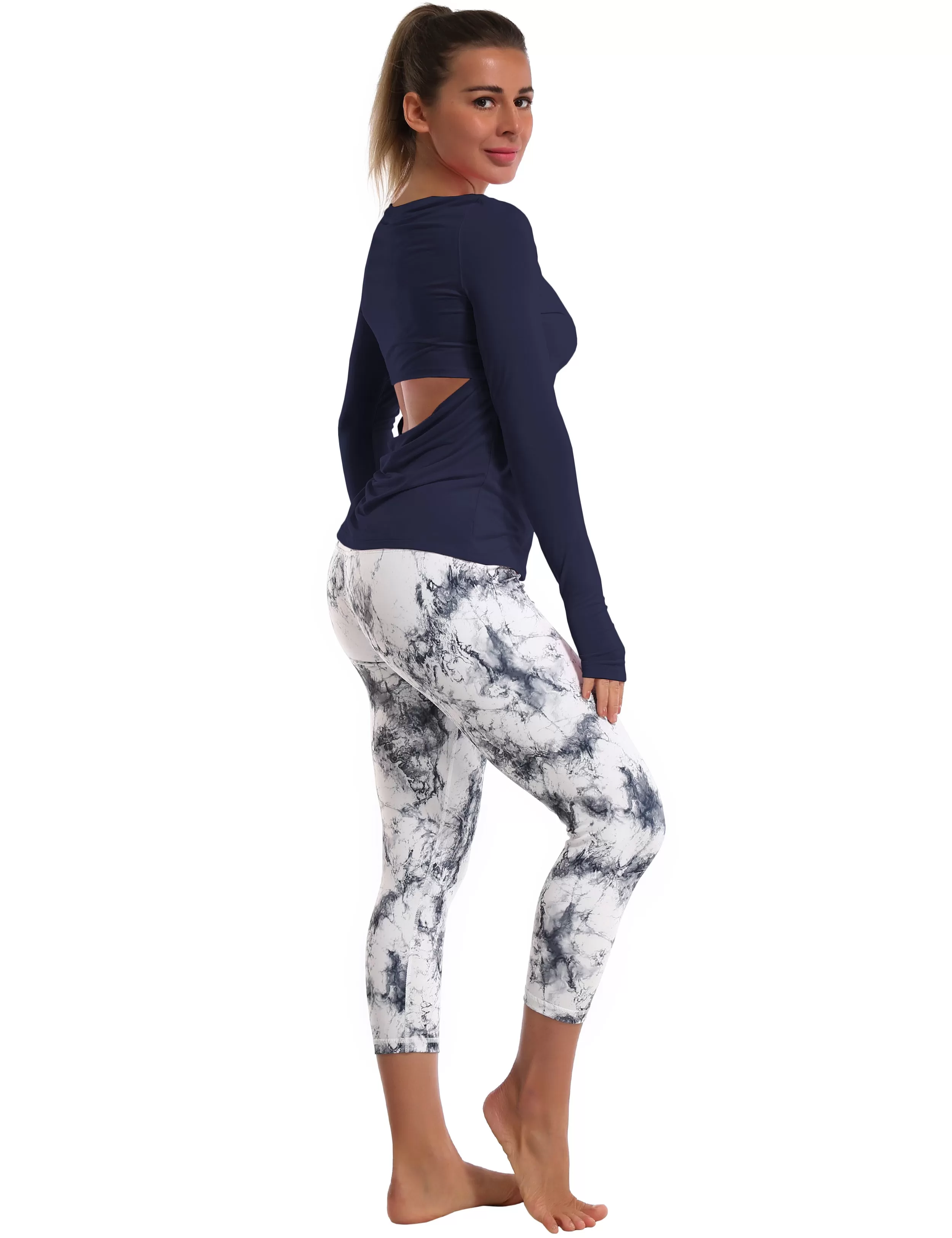 Open Back Long Sleeve Tops darknavy_yogastudio