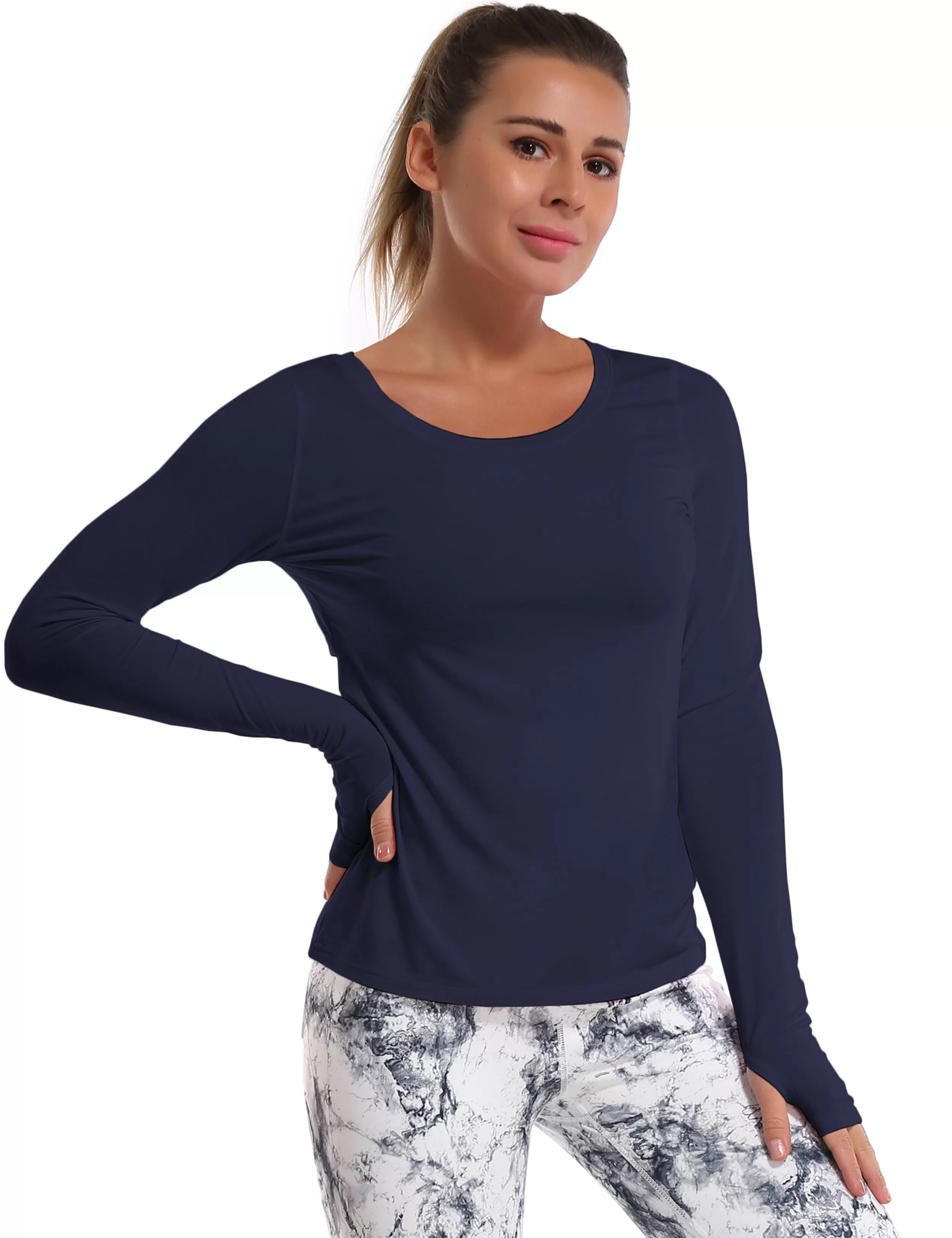 Open Back Long Sleeve Tops darknavy_yogastudio