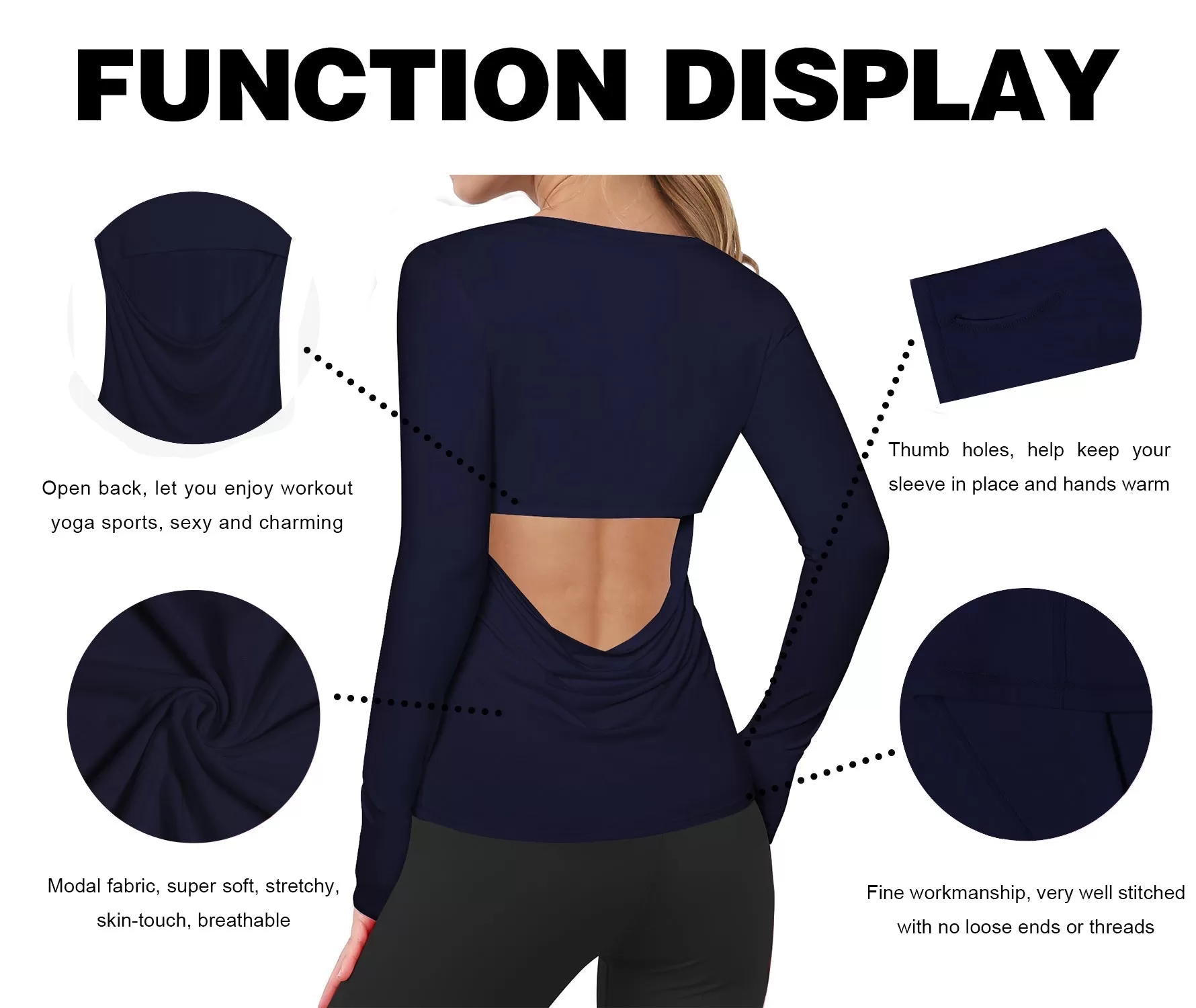 Open Back Long Sleeve Tops darknavy_yogastudio