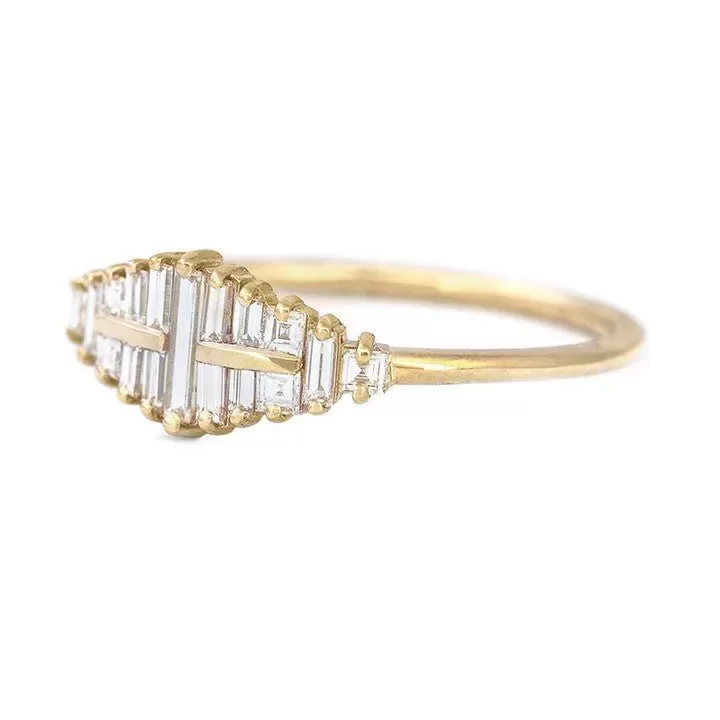 ORDER ONLY: 18K Gold Baguette Diamond Cluster Ring with Bar Details