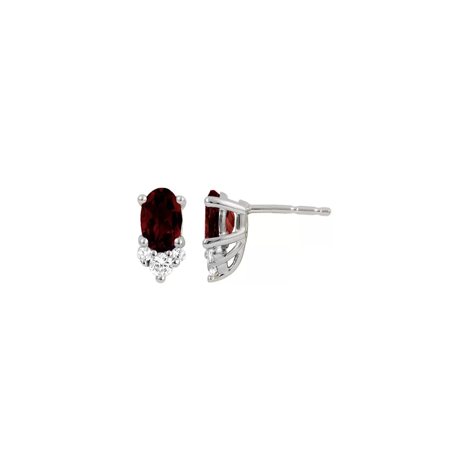 Oval Garnet & Diamond Stud Earrings