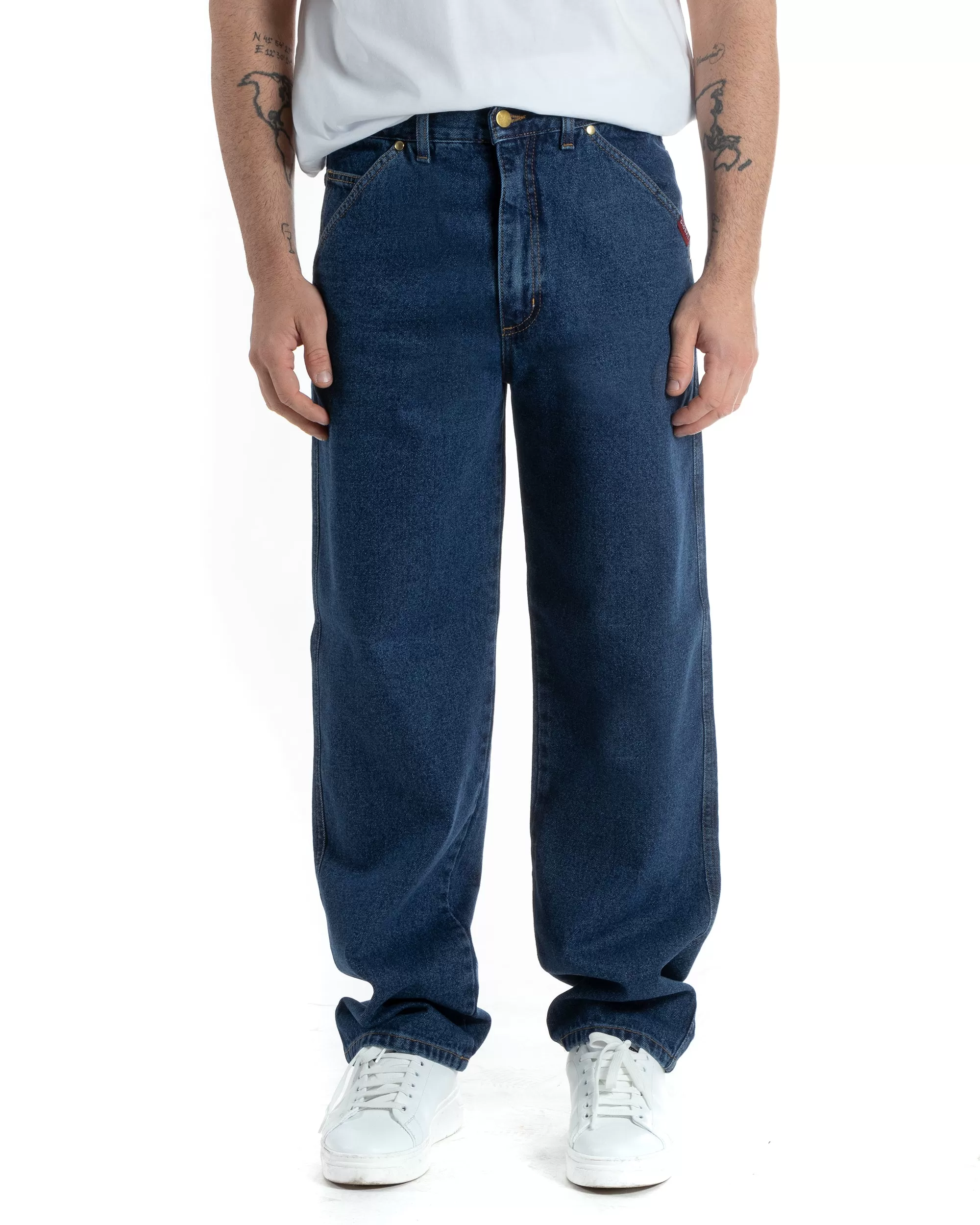 Pantaloni Jeans Uomo Baggy Fit Basic Denim Scuro GIOSAL-P5990A