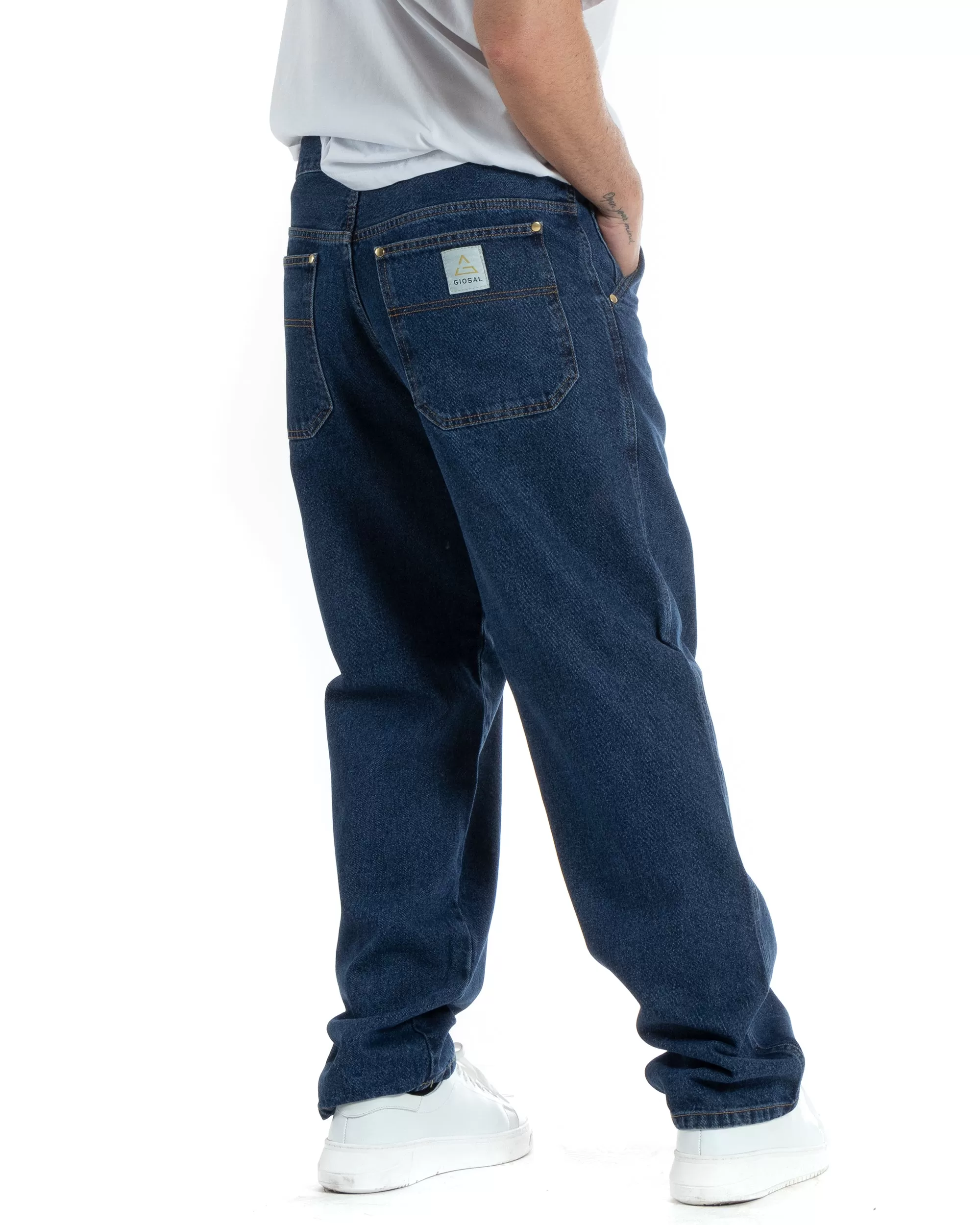 Pantaloni Jeans Uomo Baggy Fit Basic Denim Scuro GIOSAL-P5990A