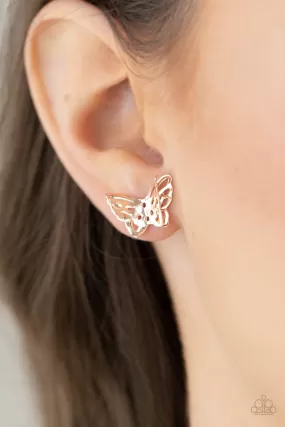 Paparazzi Flutter Fantasy - Rose Gold Butterfly Post Earring