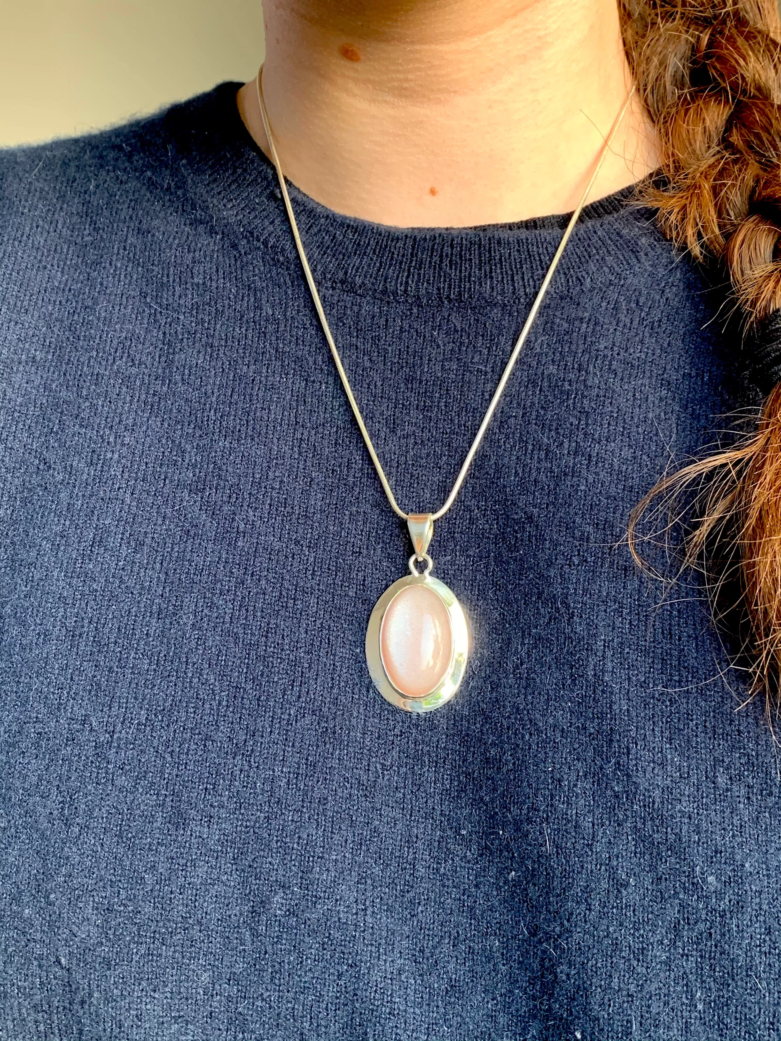 Peach Moonstone Medea Pendant - Large Oval