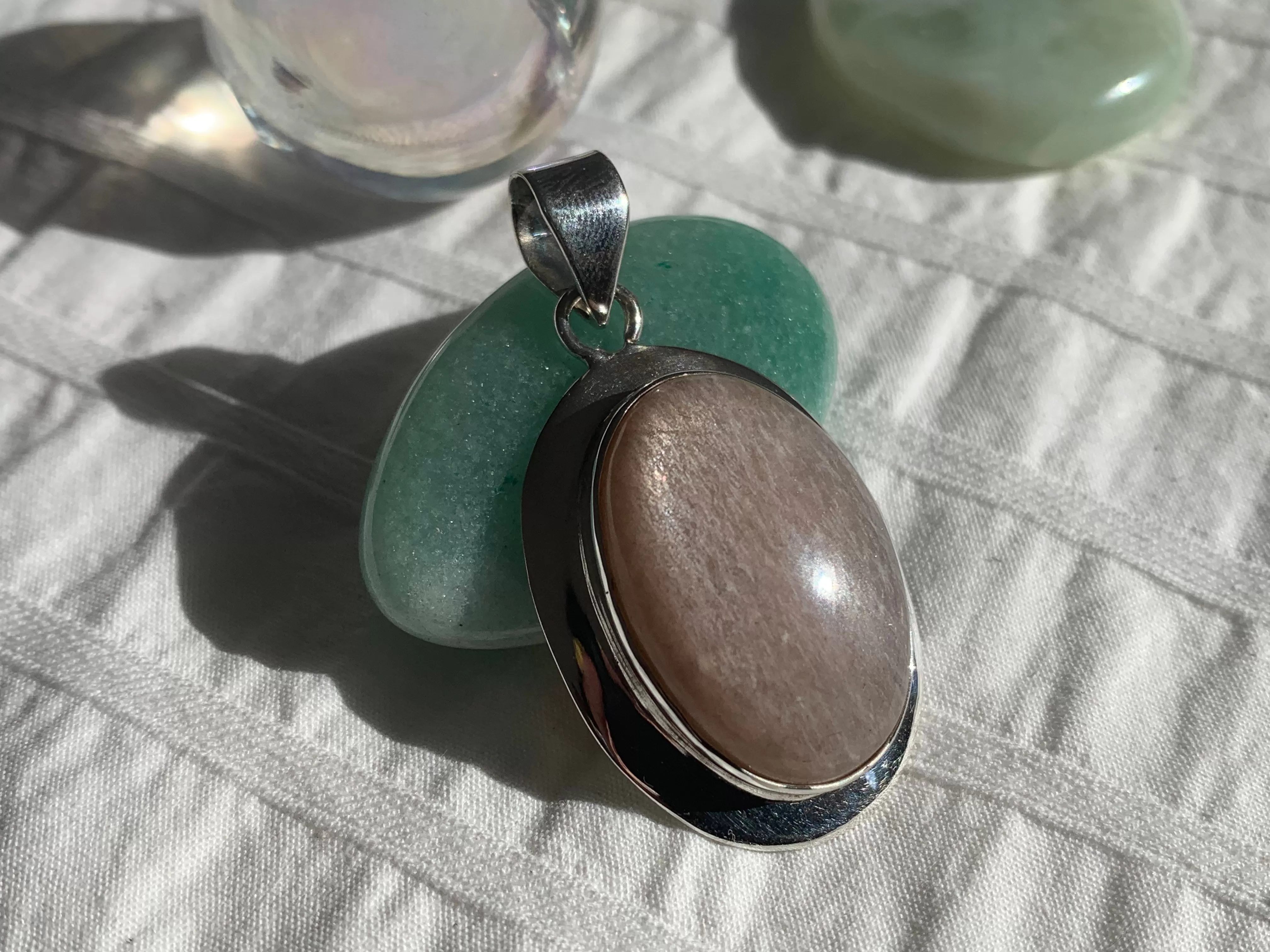 Peach Moonstone Medea Pendant - Large Oval