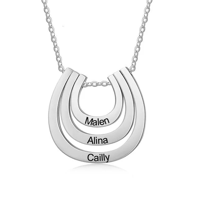 Personalized 3 Names Engraved Horseshoe Necklace