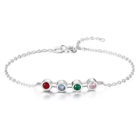 Personalized 4 Birthstones Round Zircon Bracelets