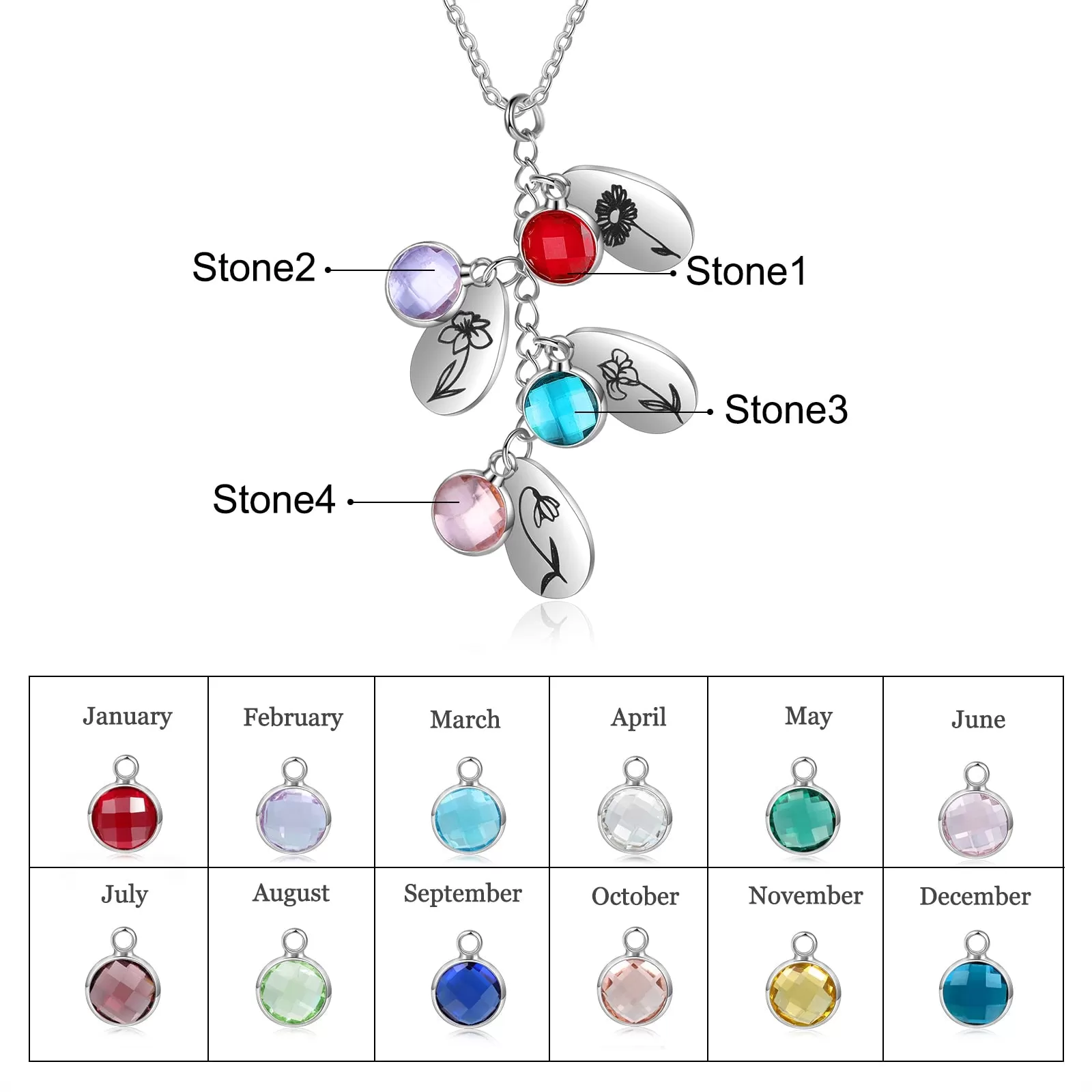 Personalized Birth Flower Pendant Necklace Jewelry