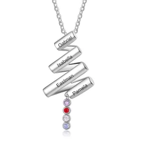 Personalized Birthstone Necklace With 4 Engraving Names