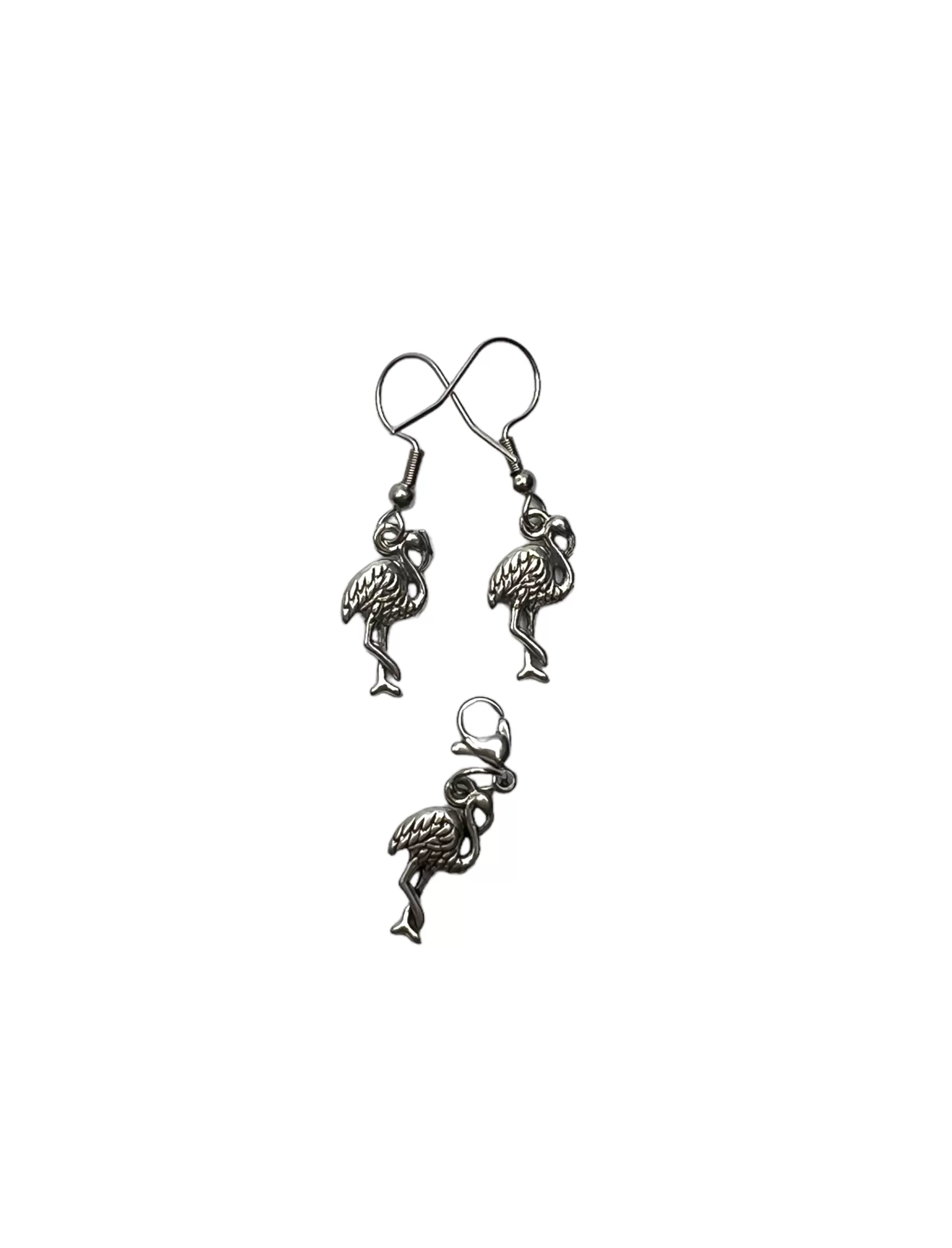 Pewter Flamingo Charm Necklace and Earring Set: A Tropical and Elegant Statement Piece