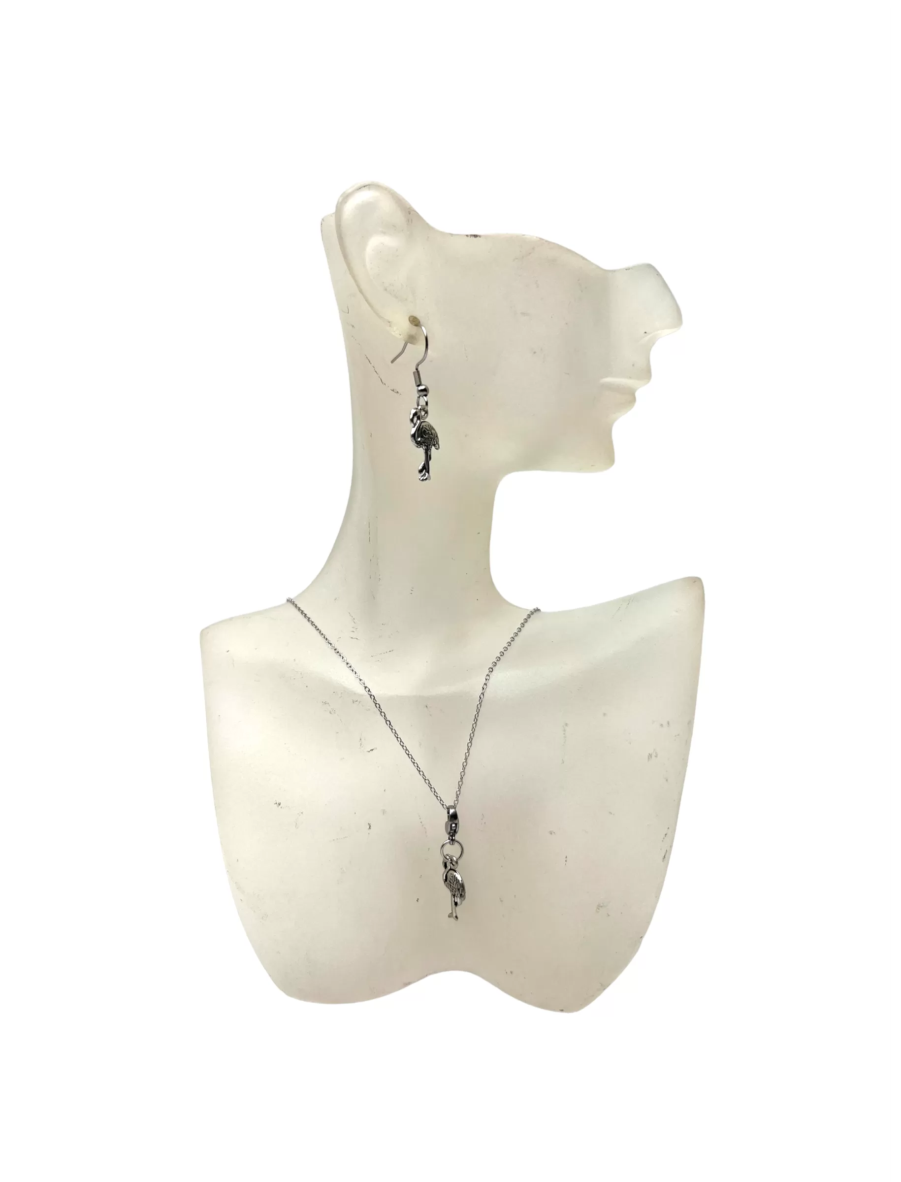 Pewter Flamingo Charm Necklace and Earring Set: A Tropical and Elegant Statement Piece