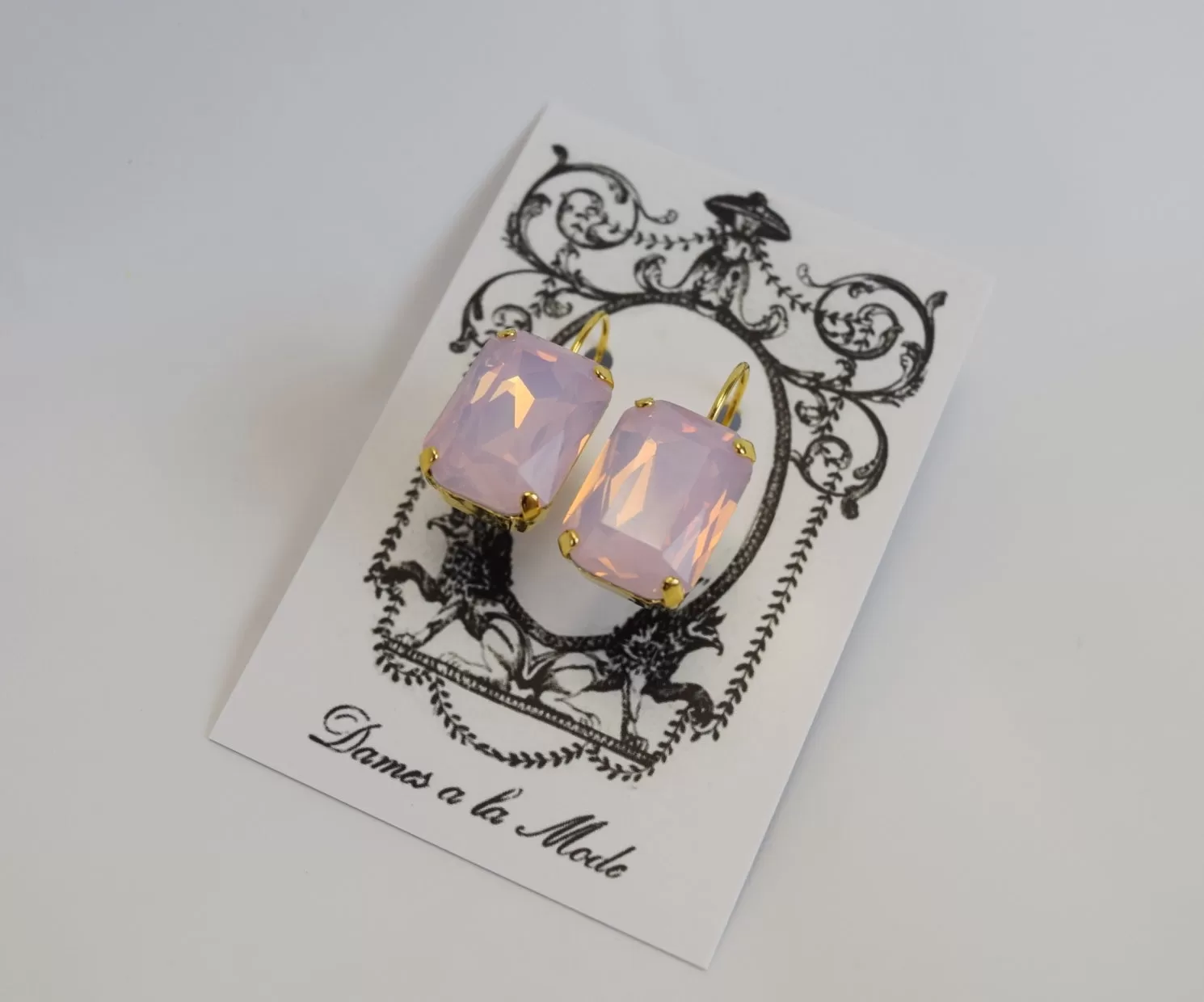 Pink Opal Crystal Earrings - Large Octagon