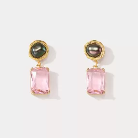 Pink Rectangle Pearl Earrings