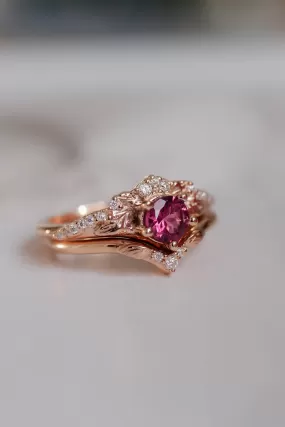 Pink tourmaline & diamonds bridal ring set / Amelia