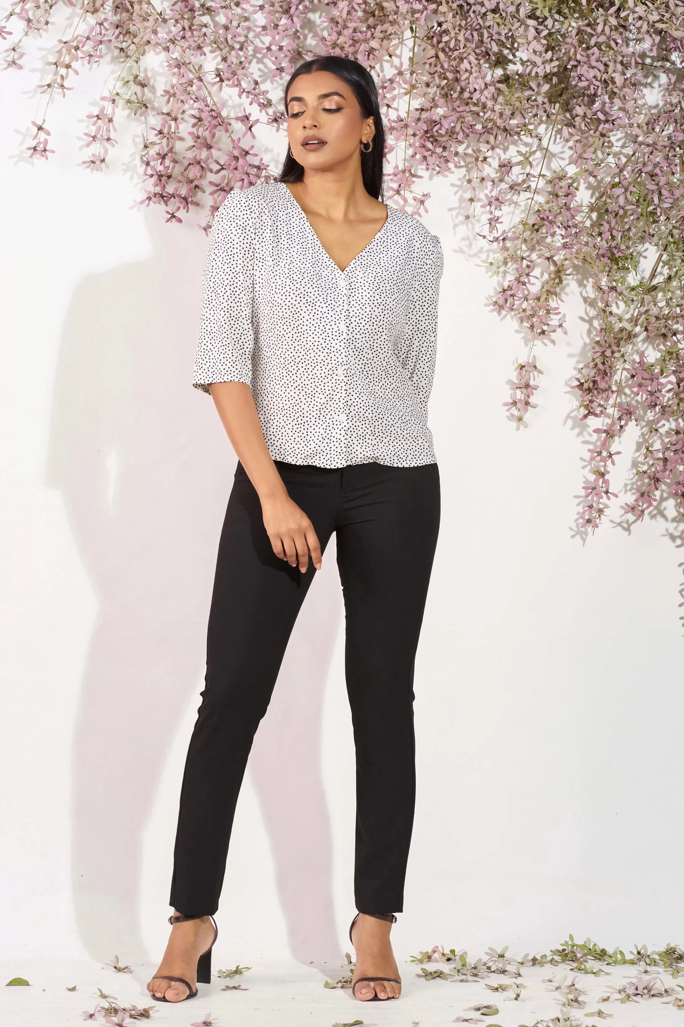 Polka Dot Front Button Blouse - Regular Fit