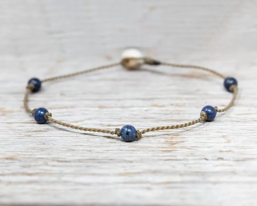 Princess Anklet-1298-Blue Dumortierite Round Petite