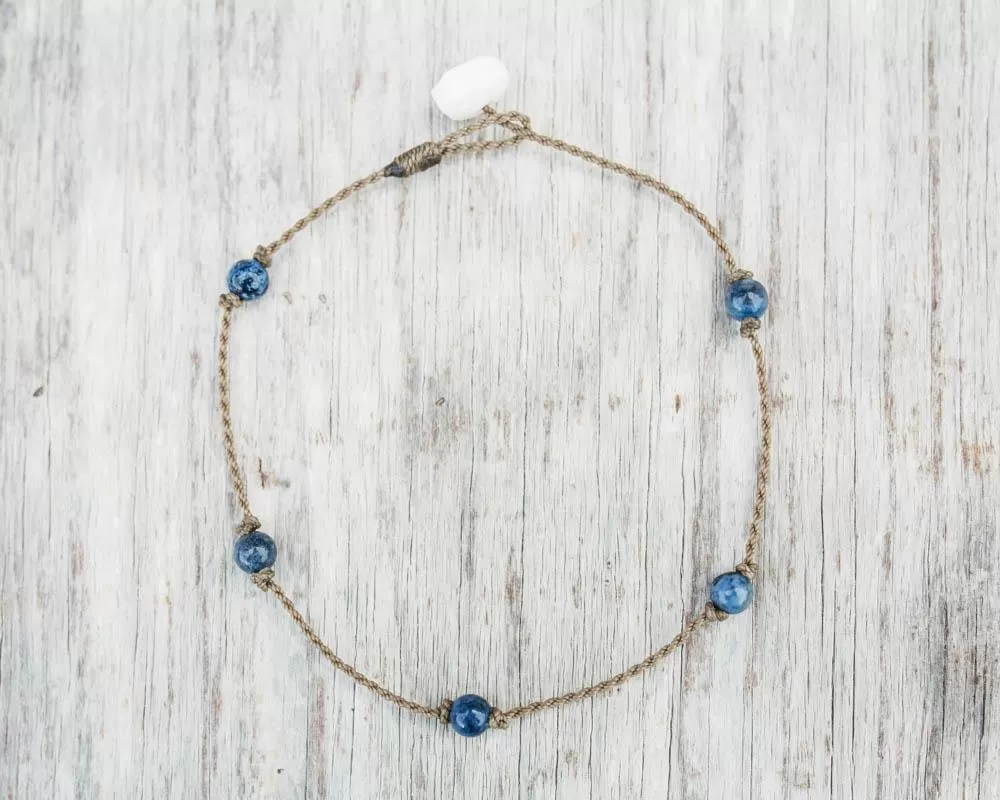 Princess Anklet-1298-Blue Dumortierite Round Petite