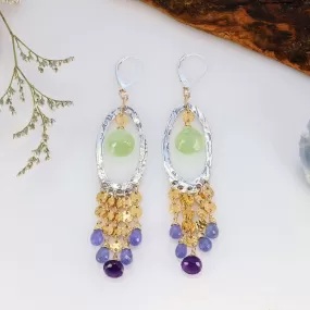 Provence - Prehnite, Amethyst and Tanzanite Drop Earrings