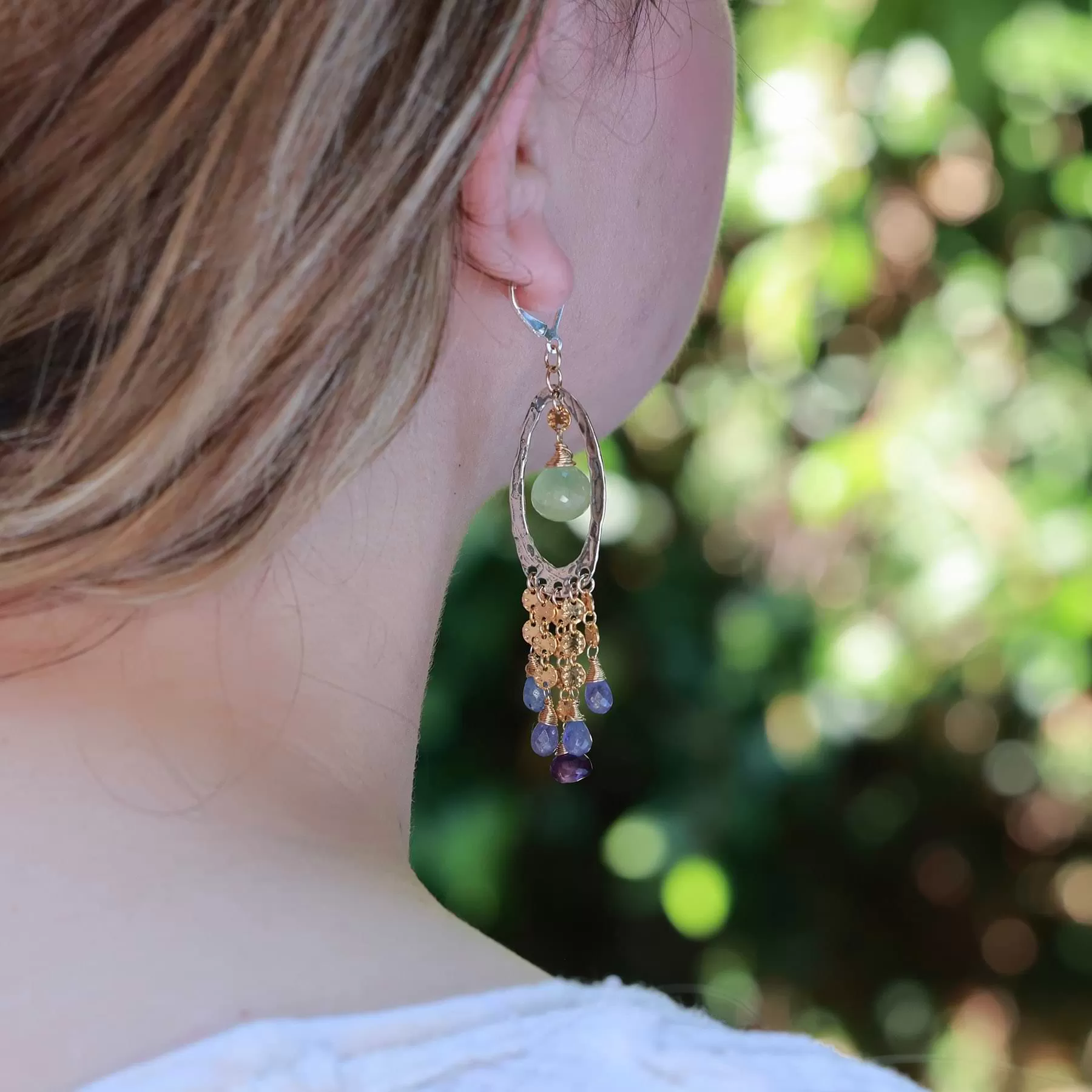 Provence - Prehnite, Amethyst and Tanzanite Drop Earrings