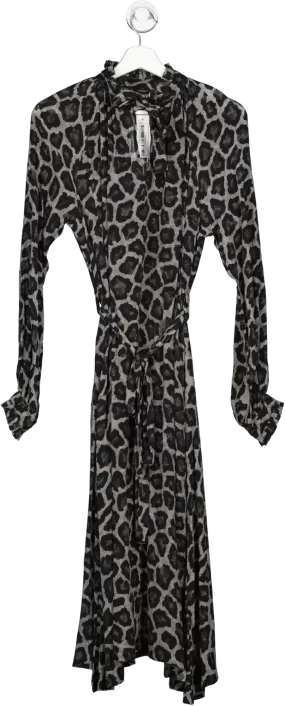 Rdalamal Grey Leopard Print Midi Dress UK 6